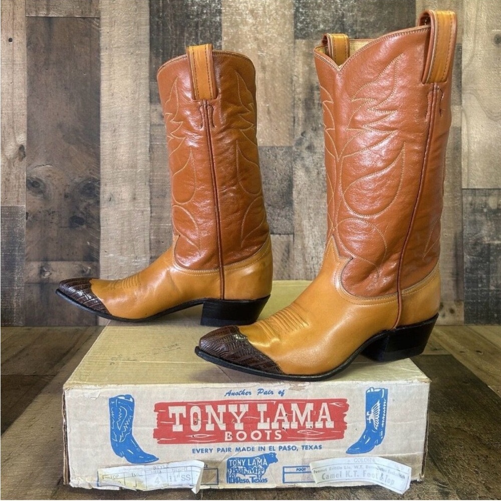 Tony Lama Vintage Lizard Wingtip Cowboy Boots - Women's 6C - Made in USA
